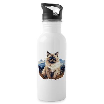 Birman Cat Birma Katze - Trinkflasche mit integriertem Trinkhalm - Weiß - Rechts