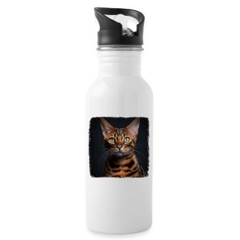 Bengal Cat Bengalkatze - Trinkflasche mit integriertem Trinkhalm - Weiß - Rechts