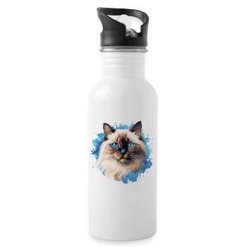 Birman Cat Birma Katze - Trinkflasche mit integriertem Trinkhalm - Weiß - Rechts