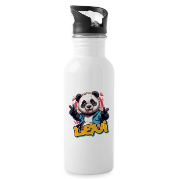 LEVI - Handsome boy name with cool panda - Water bottle with straw - white - Right