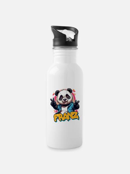 FRANZ - Schöner Jungen Name mit coolem Panda - Trinkflasche mit integriertem Trinkhalm - Weiß
