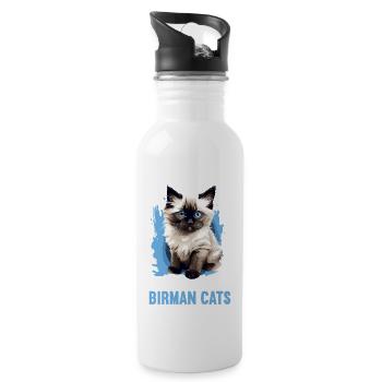 Birman Cat Birma Katze - Trinkflasche mit integriertem Trinkhalm - Weiß - Rechts