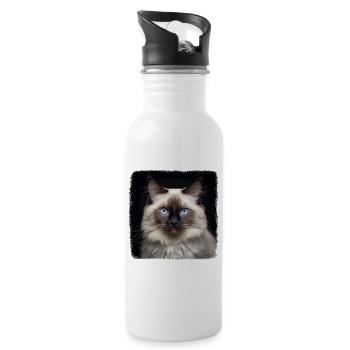 Birman Cat Birma Katze - Trinkflasche mit integriertem Trinkhalm - Weiß - Rechts