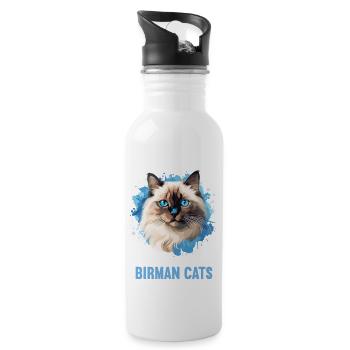 Birman Cat Birma Katze - Trinkflasche mit integriertem Trinkhalm - Weiß - Rechts