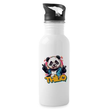 THILO - Beau nom de garçon avec Cool Panda - Gourde avec paille intégrée - blanc - Droite