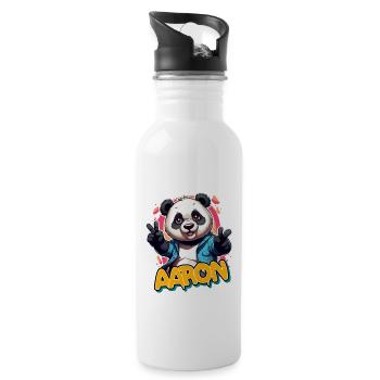 AARON - Beau nom de garçon avec Cool Panda - Gourde avec paille intégrée - blanc - Droite