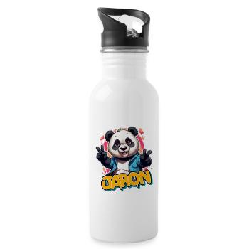 JARON - Schöner Jungen Name mit coolem Panda - Trinkflasche mit integriertem Trinkhalm - Weiß - Rechts