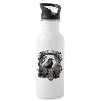 Tier Schädel Krähe Rabe Vogel Halloween Vintage - Trinkflasche mit integriertem Trinkhalm - Weiß - Rechts