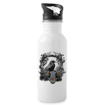 Dark Fantasy Crow Skull Bone Horror Woodland Animal - Water bottle with straw - white - Right