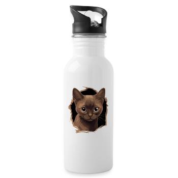 Burmese Cat Burma Katze - Water bottle with straw - white - Right