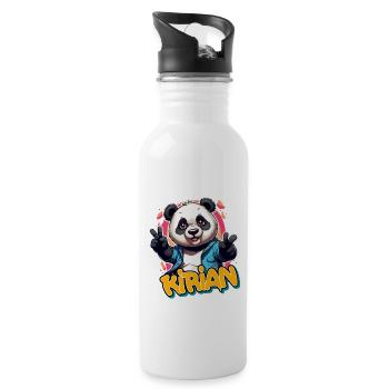 KIRIAN - Schöner Jungen Name mit coolem Panda - Trinkflasche mit integriertem Trinkhalm - Weiß - Rechts