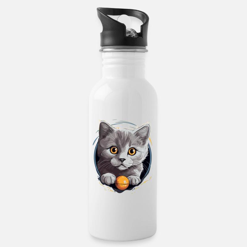 Chat Chartreux Chat Chartreux - Gourde avec paille intégrée - blanc