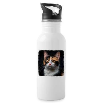 Calico Cat Lucky Cat - Water bottle with straw - white - Right