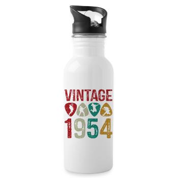 vintage 1954 Guitar Pick Guitar Playerbdayguitaris - Water bottle with straw - white - Right