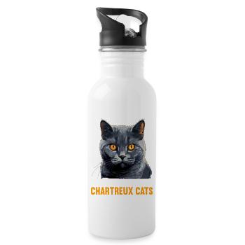 Chartreux Cat Carthusian Cat - Water bottle with straw - white - Right