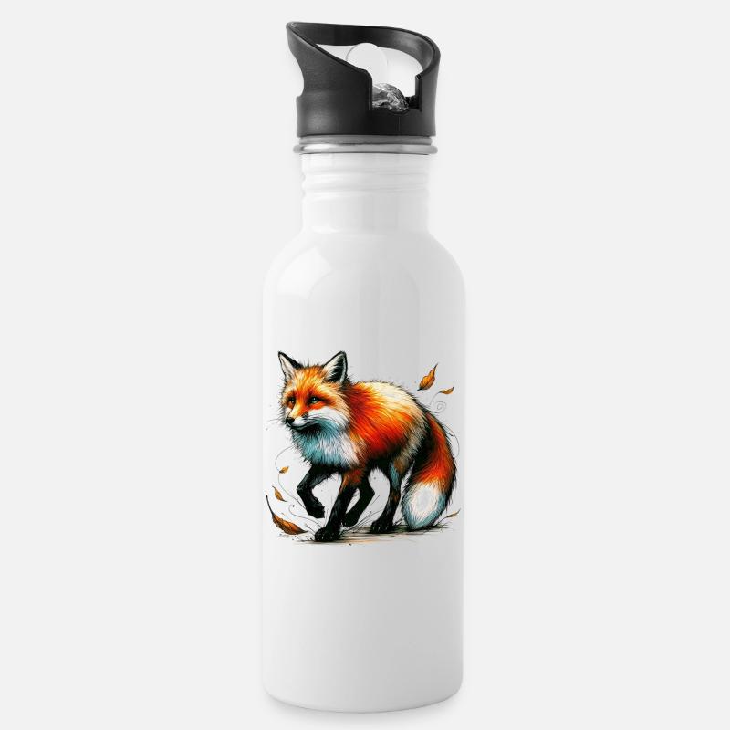 Fuchs - Trinkflasche mit integriertem Trinkhalm - Weiß