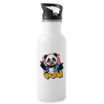 KAI - Schöner Jungen Name mit coolem Panda - Trinkflasche mit integriertem Trinkhalm - Weiß - Rechts