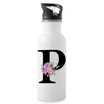Lila Blumenbuchstabe p - Trinkflasche mit integriertem Trinkhalm - Weiß - Rechts