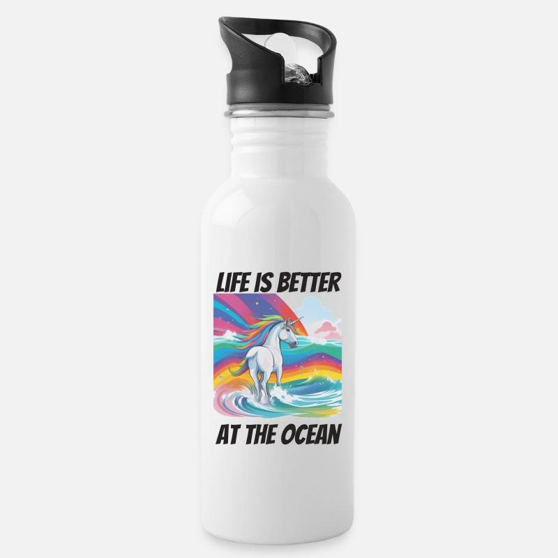 La vie est meilleure à la licorne de l’océan - Gourde avec paille intégrée - blanc