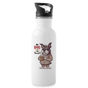 Mein Hund ist mein Therapeut Tierliebhaber - Trinkflasche mit integriertem Trinkhalm - Weiß - Rechts