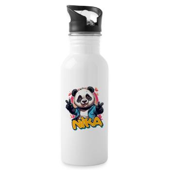 NIKA - Beau prénom de garçon avec panda cool - Gourde avec paille intégrée - blanc - Droite