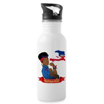 Haiti Starkes Mädchen Tapfere Stolze Haitianerin - Trinkflasche mit integriertem Trinkhalm - Weiß - Rechts