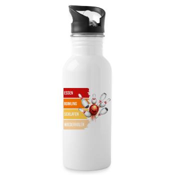 Essen - Bowling - Schlafen - Wiederholen - Trinkflasche mit integriertem Trinkhalm - Weiß - Rechts