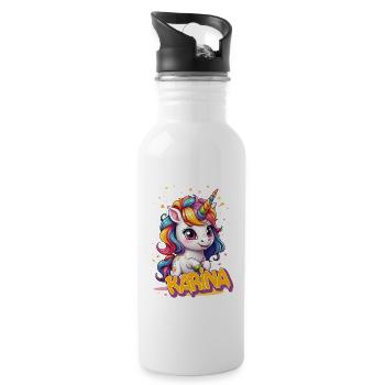 KARINA - Schöner Mädchen Name mit süßem Einhorn - Trinkflasche mit integriertem Trinkhalm - Weiß - Rechts