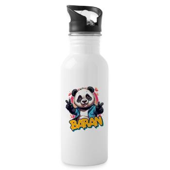 BARAN - Handsome boy name with cool panda - Water bottle with straw - white - Right