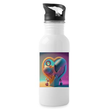 Heart Carved in Stone: Abstract Explosion of Color - Water bottle with straw - white - Right