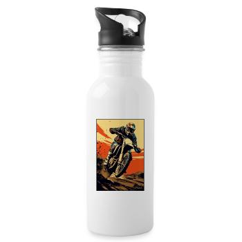 Motorcycle Illustration Motocross - Water bottle with straw - white - Right
