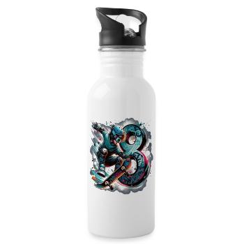Skateboard Skater Design for 8 Years Boys - Water bottle with straw - white - Right