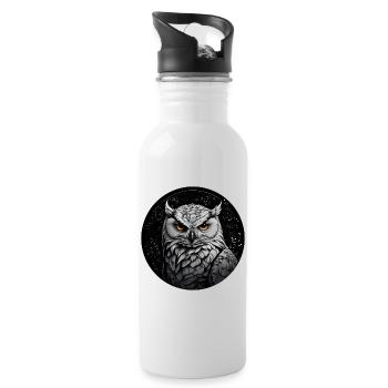 Schneeeulenportrait Schneeeule Eulengrafi - Trinkflasche mit integriertem Trinkhalm - Weiß - Rechts