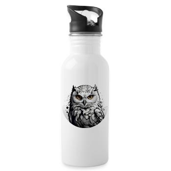 Schneeeulenportrait Schneeeule Eulengrafik - Trinkflasche mit integriertem Trinkhalm - Weiß - Rechts