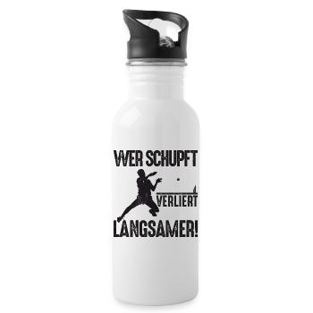 Ping Pong Spruch Wer schupft verliert langsamer - Trinkflasche mit integriertem Trinkhalm - Weiß - Rechts