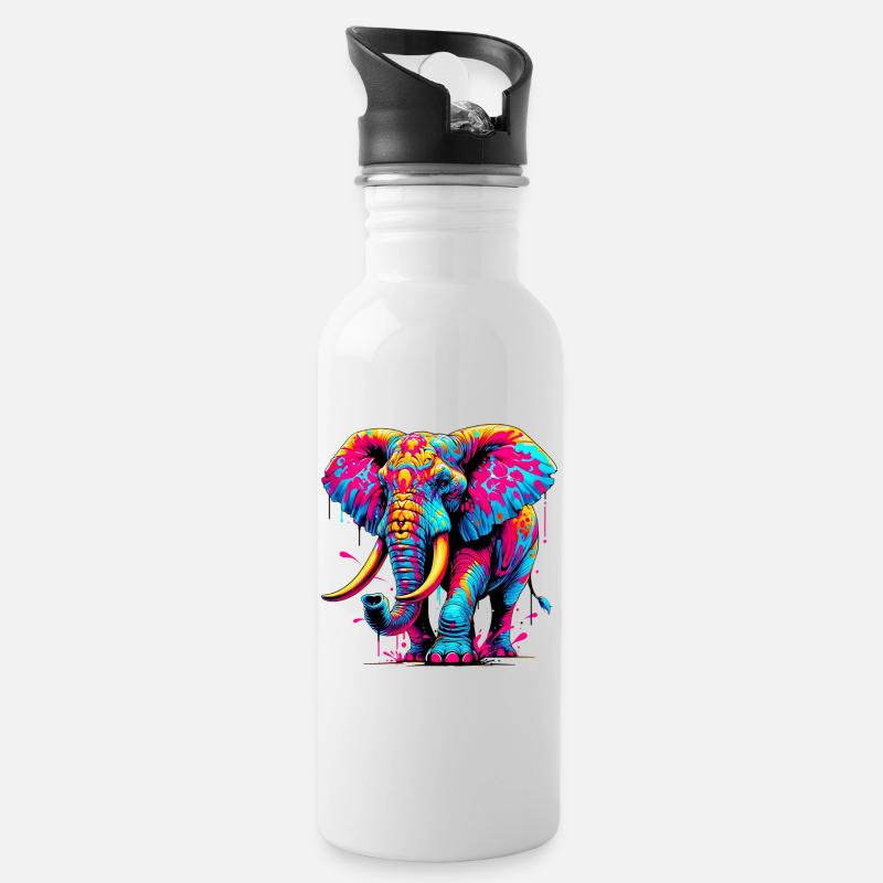 Elefant - Trinkflasche mit integriertem Trinkhalm - Weiß