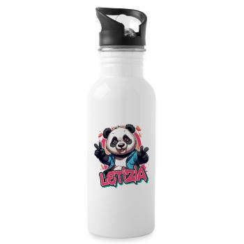 LETIZIA - Schöner Mädchen Name mit coolem Panda - Trinkflasche mit integriertem Trinkhalm - Weiß - Rechts