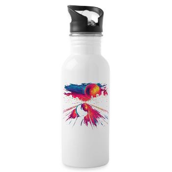 Retro Bowling 80er Jahre Look - Trinkflasche mit integriertem Trinkhalm - Weiß - Rechts