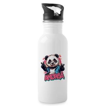 ANDREA - Beau nom de fille avec Cool Panda - Gourde avec paille intégrée - blanc - Droite