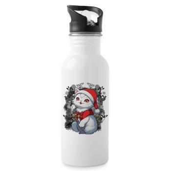 Katze Märchen Märchenfigur Katzen Kater Kind - Trinkflasche mit integriertem Trinkhalm - Weiß - Rechts
