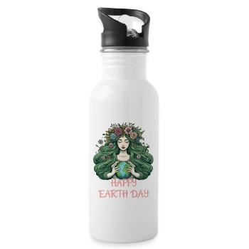 Mother Earth Happy Earth Day Nature Environment Flowers - Water bottle with straw - white - Right