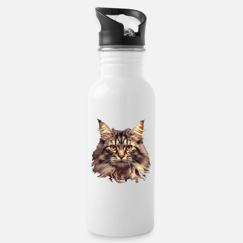 Maine Coon Kitten Maine Coon Cat - Water bottle with straw - white