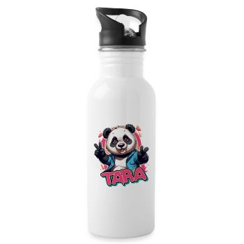 TARA - Beau nom de fille avec Panda cool - Gourde avec paille intégrée - blanc - Droite