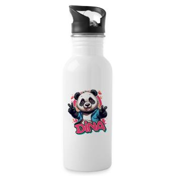 DINA - Schöner Mädchen Name mit coolem Panda - Trinkflasche mit integriertem Trinkhalm - Weiß - Rechts