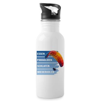 Essen - Paragliden - Schlafen - Wiederholen - Trinkflasche mit integriertem Trinkhalm - Weiß - Rechts