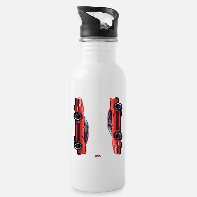 Design von Retro-amerikanischem Sportwagen Auto - Trinkflasche mit integriertem Trinkhalm - Weiß