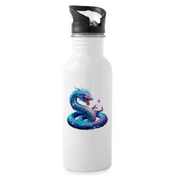Drache (03) - Trinkflasche mit integriertem Trinkhalm - Weiß - Rechts
