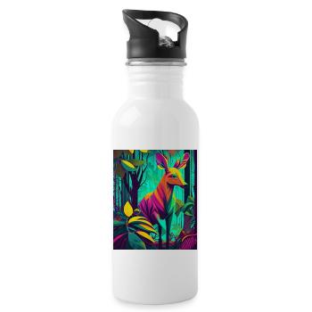 Neon Forest Deer: Nature's Colorful Wonder - Water bottle with straw - white - Right