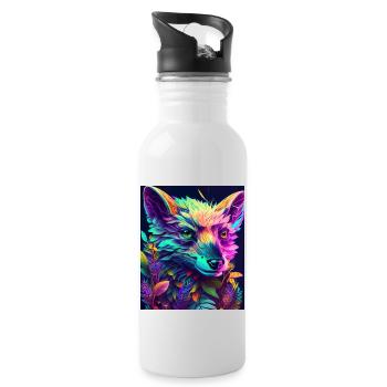 Neon Forest Fox - Water bottle with straw - white - Right