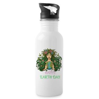 Happy Earth Day Mutter Erde Natur Umwelt Weltkugel - Trinkflasche mit integriertem Trinkhalm - Weiß - Rechts